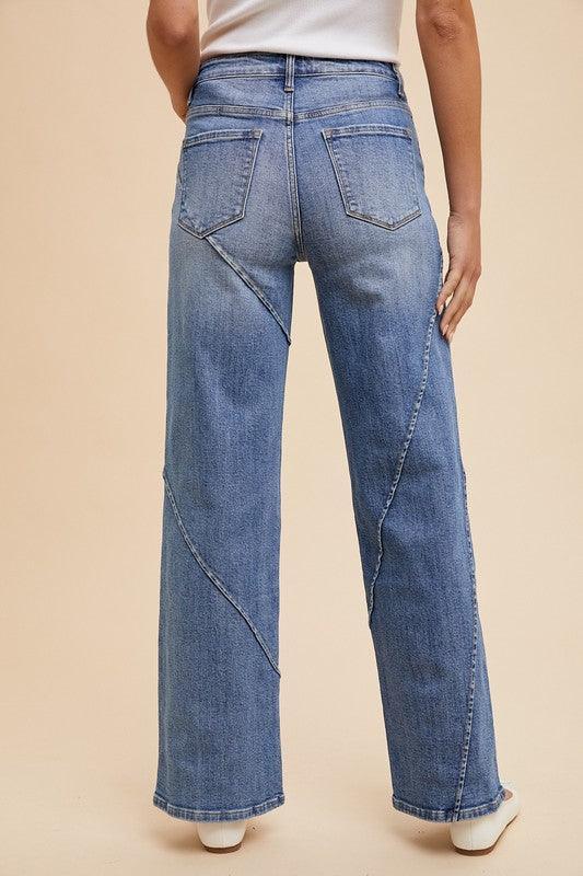 Annie Wear Decorative Seams Wide Leg Jeans - DAVERRI FASHIONS