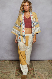 POL Raw Edge Open Front Patchwork Cardigan with Floral Trim | Cardigans Daverri Fashions