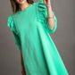 Umgee French Terry Ruffles Sleeve Dress UMG-EMERALD 1XL Mini Dresses