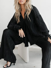 Button Up Long Sleeve Top and Pants Set | Outfit Sets Daverri Fashions