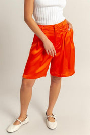 Red HYFVE High-Waist Pleated Satin Shorts | Shorts Daverri Fashions