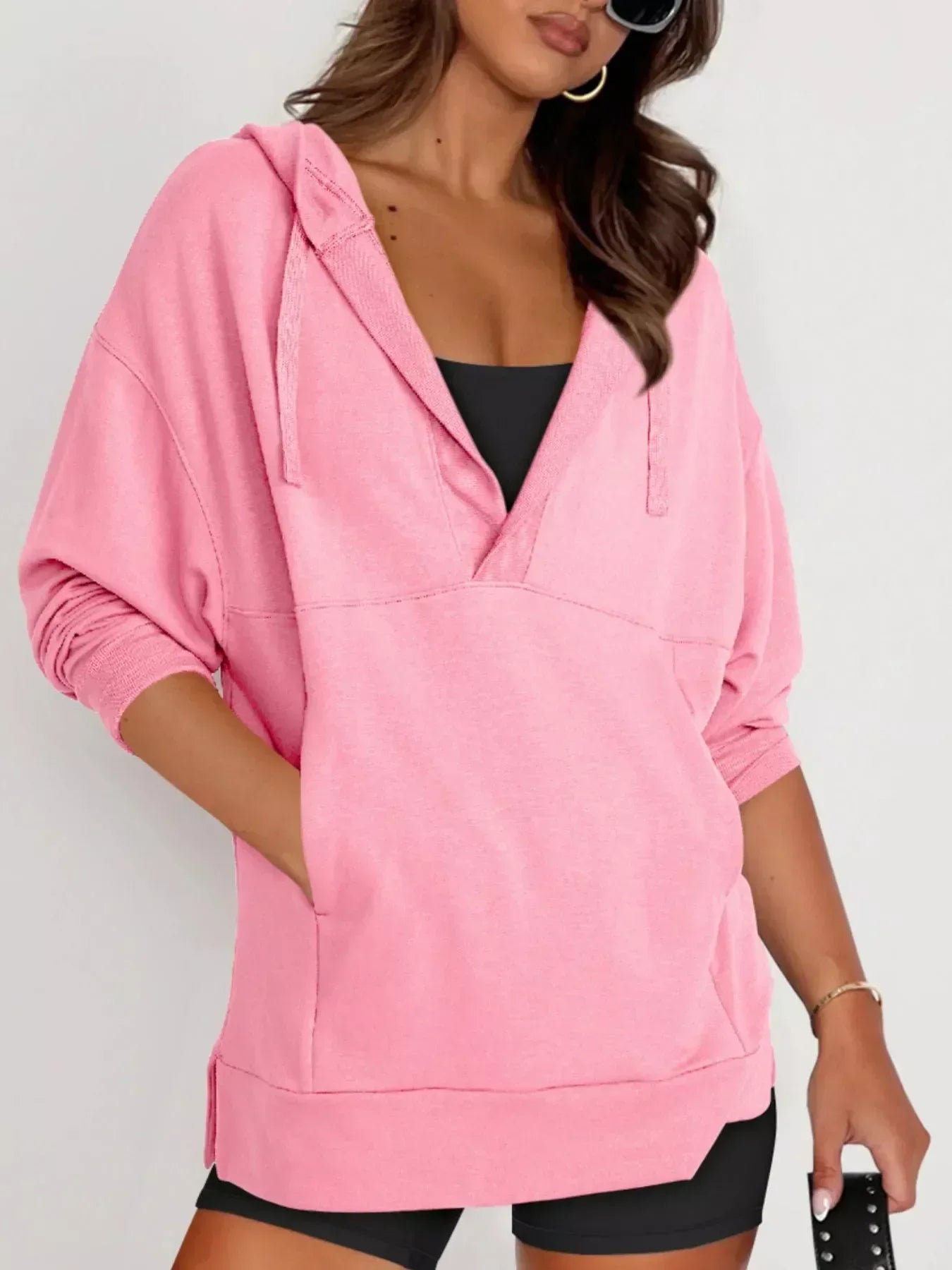 Drawstring Kangaroo Pocket Long Sleeve Hoodie - DAVERRI FASHIONS
