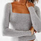 Square Neck Fitted Long Sleeve T-Shirt - DAVERRI FASHIONS