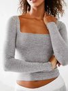 Square Neck Fitted Long Sleeve T-Shirt - DAVERRI FASHIONS