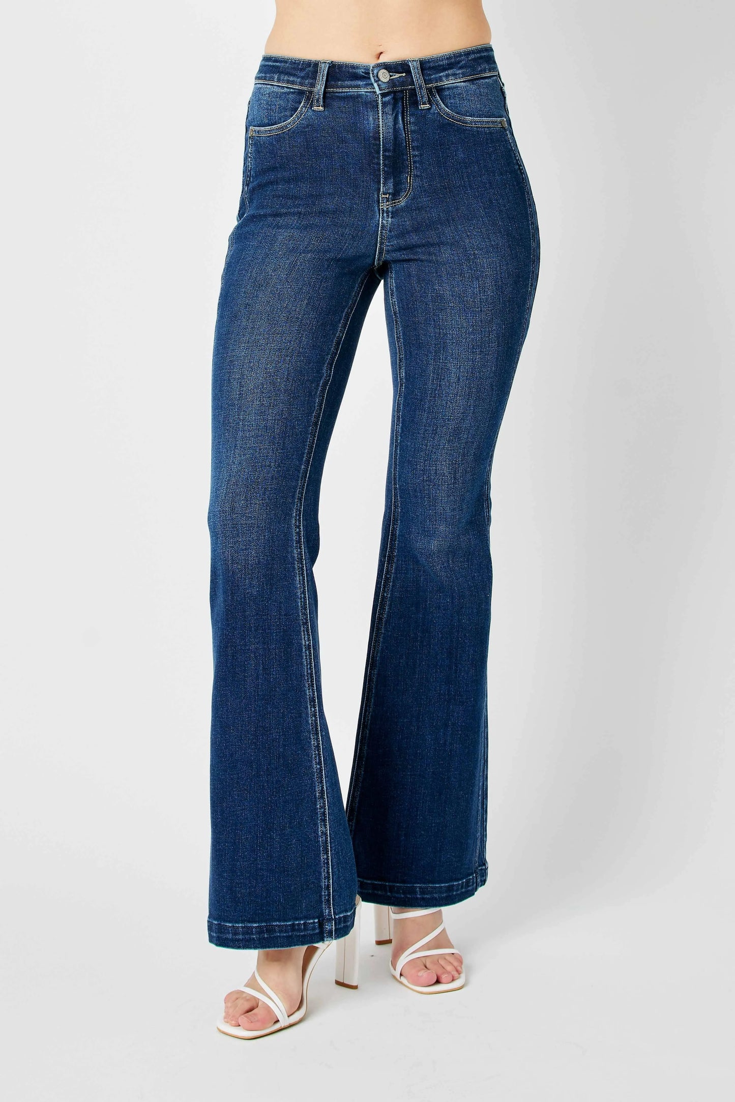Judy Blue Full Size Hw Angled Side Seam Detail Flare Jeans Plus Size DK Jeans