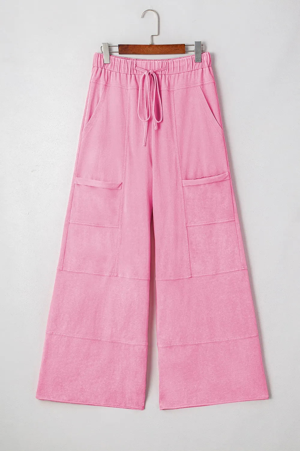 Mineral Wash Exposed Seam Drawstring High Waist Wide Leg Cargo Pants | Loungewear Pants Daverri Fashions