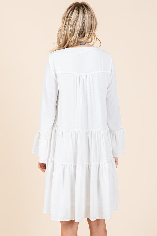 Mittoshop Tiered Notched Flare Sleeve Dress