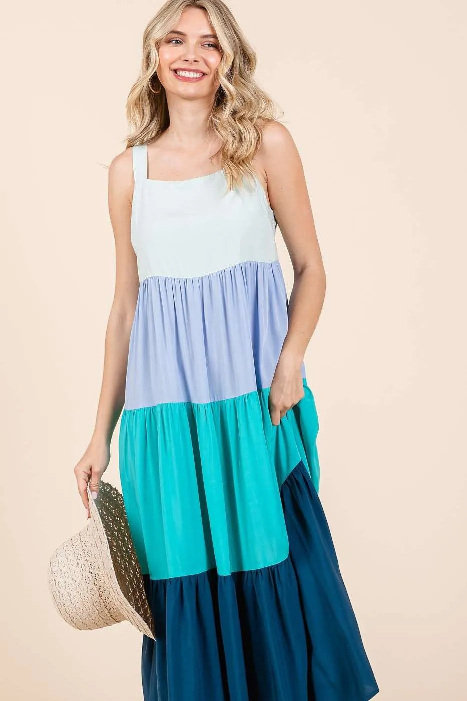 Woman in Mittoshop Color Block Tiered Pull-On Maxi Dress