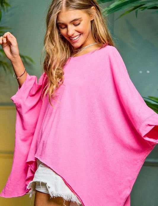 Solid Round Neck Loose Fit Kimono Sleeve Sweater Sweaters