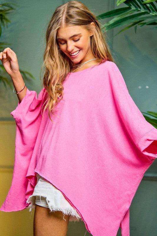 Solid Round Neck Loose Fit Kimono Sleeve Sweater Sweaters