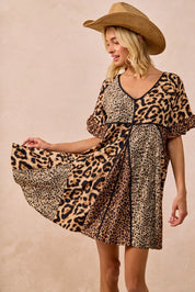 BiBi Leopard Prints Mix and Match Short Sleeves Dress | Mini Dresses Daverri Fashions