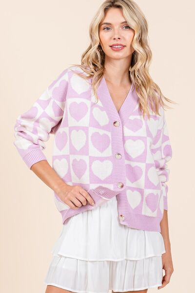 Mittoshop Checkered Heart Button Down Cardigan Cardigans