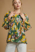 Umgee Mix Abstract Print Balloon Sleeve Blouse GREEN MIX Blouses