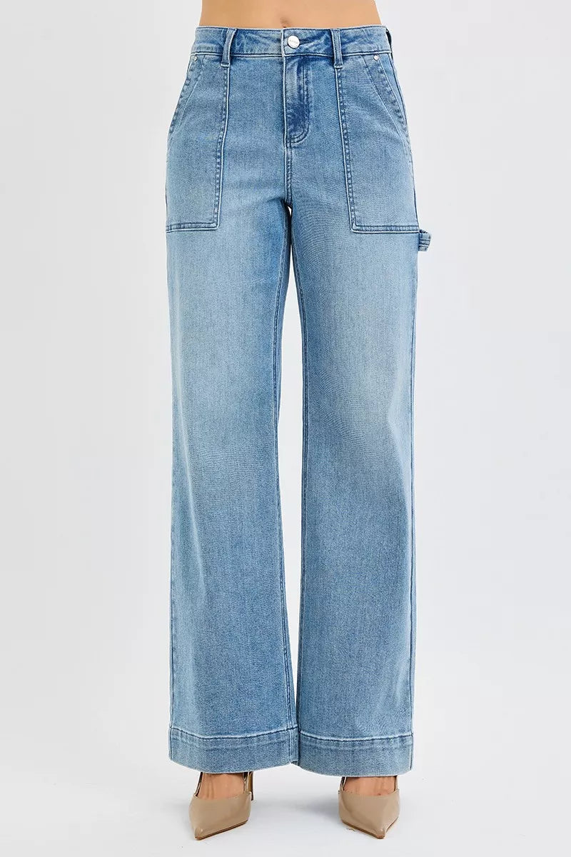 RISEN Full Size High Rise Straight Leg Jeans with Front Pockets Plus Size | Jeans Daverri Fashions