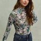 SO ME Floral Print Mesh Knit Long Sleeves Top - DAVERRI FASHIONS