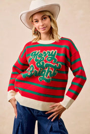 BiBi Christmas Theme Stripe Knit Top | Knit Tops Daverri Fashions