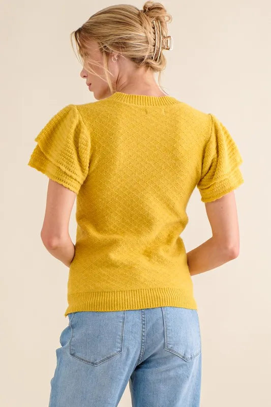 And The Why Double Layered Ruffle Sleeves Sweater Top Sweaters