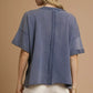 Umgee Mineral Wash Round Neck Top Blue - DAVERRI FASHIONS