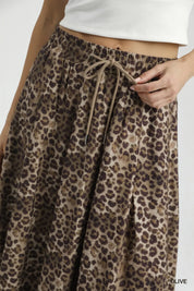 Umgee Drawstring Leopard Midi Skirt | Daverri Fashions