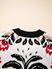 Daverri Fashions Floral Button Down Cardigan with Geometric Border - DAVERRI FASHIONS