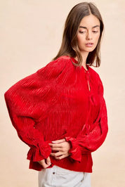 BiBi Christmas Theme Velvet Bow Tied Top With Neck Drop - DAVERRI FASHIONS