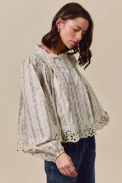 SO ME Floral Print Lace Button Down Shirt | Daverri Fashions