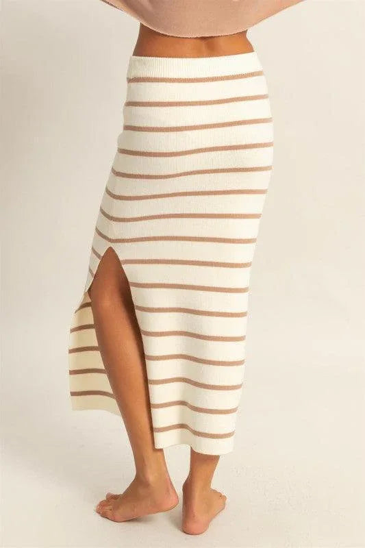 HYFVE Side Slit Striped Bodycon Sweater Skirt - DAVERRI FASHIONS