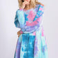 Tie Dye Round Neck Long Sleeve Babydoll Tiered Dress TEAL PINK Babydoll Dresses