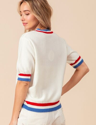 BiBi US Flag Theme Striped Heart Sweater Sweaters