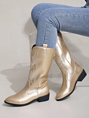 Gold Embroidered Block Heels Boots | Boots Daverri Fashions
