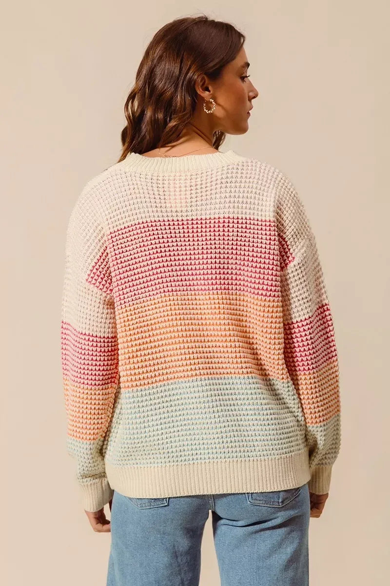 SO ME Multi Color Block Long Sleeve Sweater - DAVERRI FASHIONS