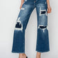 Risen Full Size High Rise Patch Detailed Wide Leg Crop Jeans - DAVERRI FASHIONS