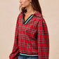 BiBi Christmas Plaid Collared Top with Ruffled Detail - DAVERRI FASHIONS