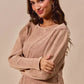 SO ME Mineral Washed Waffle Top With Puff Sleeves - DAVERRI FASHIONS