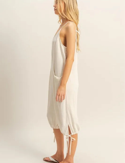 HYFVE V-Neck Pocket Detail Side Tie Hem Romper | Rompers Daverri Fashions