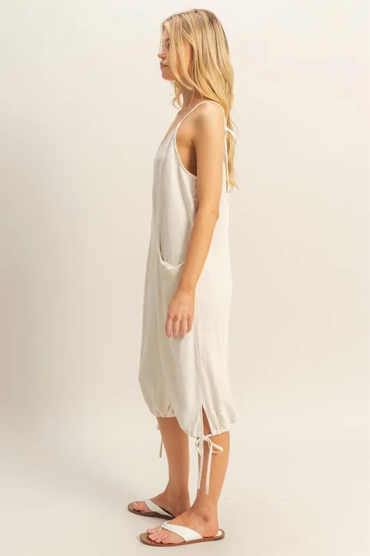 HYFVE V-Neck Pocket Detail Side Tie Hem Romper Rompers