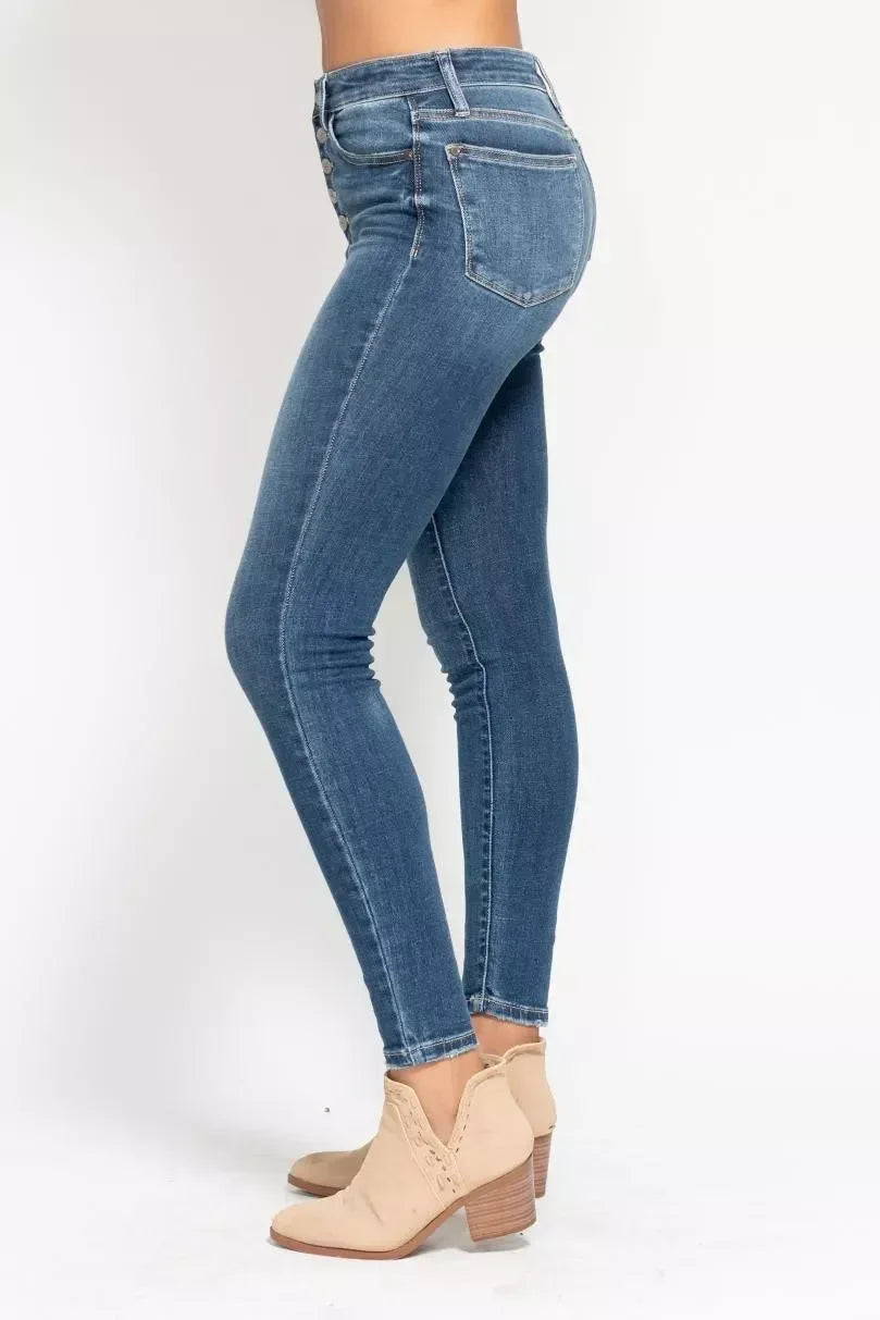 Judy Blue Full Size High Rise Button Fly Skinny Jeans Plus Size - DAVERRI FASHIONS