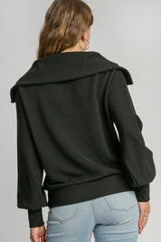Umgee Full Size Ribbed Knit Half Zipper Sweatshirt Plus Size | Daverri Fashions