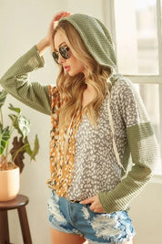 BiBi Popcorn Waffle Knit Hoodie with Print Block Front | Hoodies Daverri Fashions