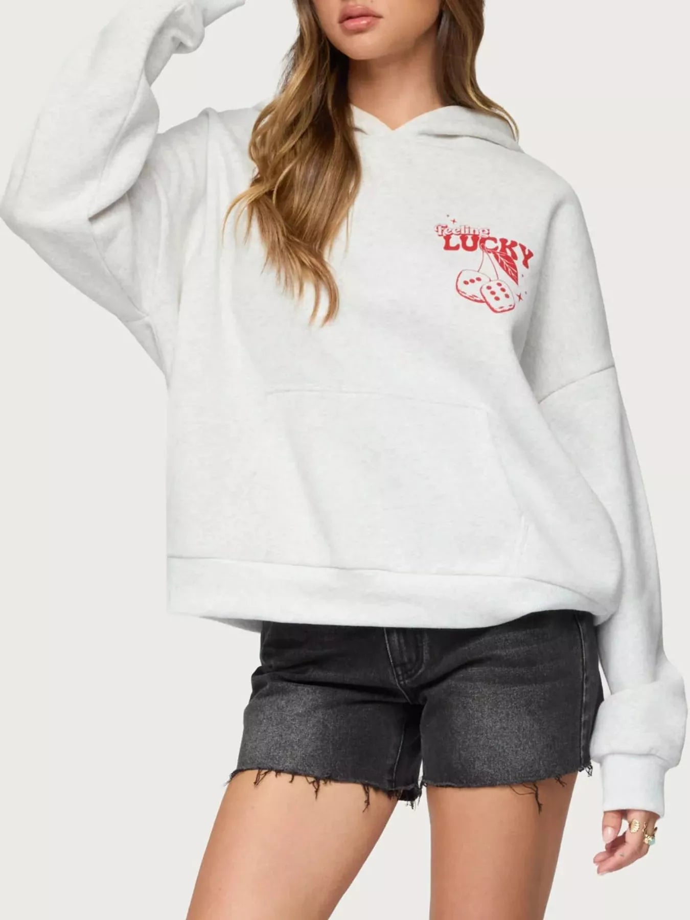 Luck Drop Shoulder Graphic Hoodie with Kangaroo Pocket | Hoodies Daverri Fashions