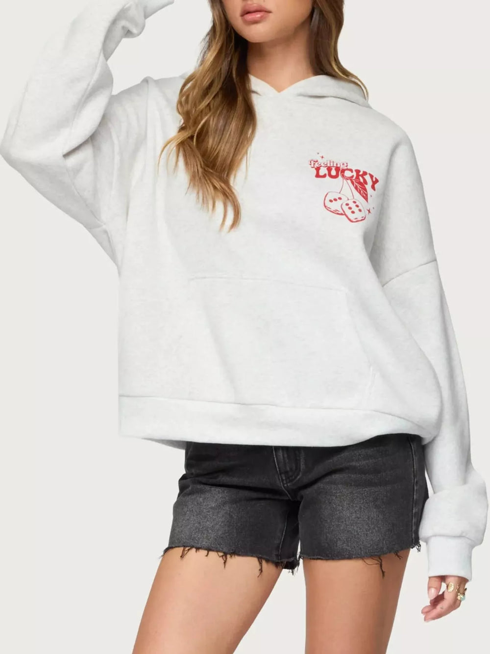 Luck Drop Shoulder Graphic Hoodie with Kangaroo Pocket | Hoodies Daverri Fashions