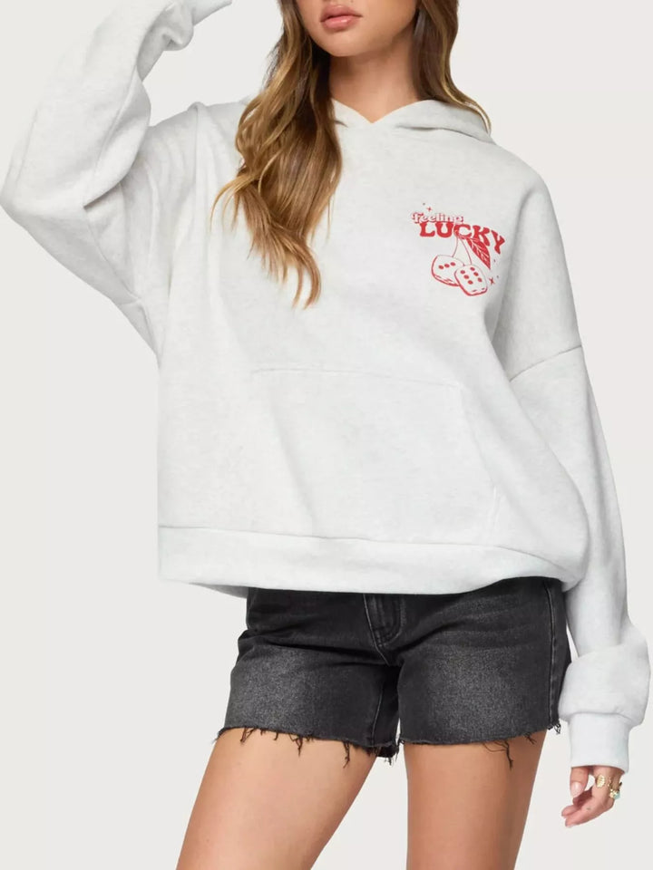 Luck Drop Shoulder Graphic Hoodie with Kangaroo Pocket | Hoodies Daverri Fashions