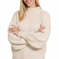 Zenana Balloon Sleeve Mock Neck Sweater Sand Beige - DAVERRI FASHIONS