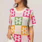 BiBi Flower Checker Pattern Lightweight Sweater Top - DAVERRI FASHIONS