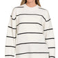 Zenana Round Neck Stripe Sweater IVORY BLACK Sweaters