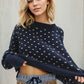 Daverri navy blue knit sweater with white butterfly pattern
