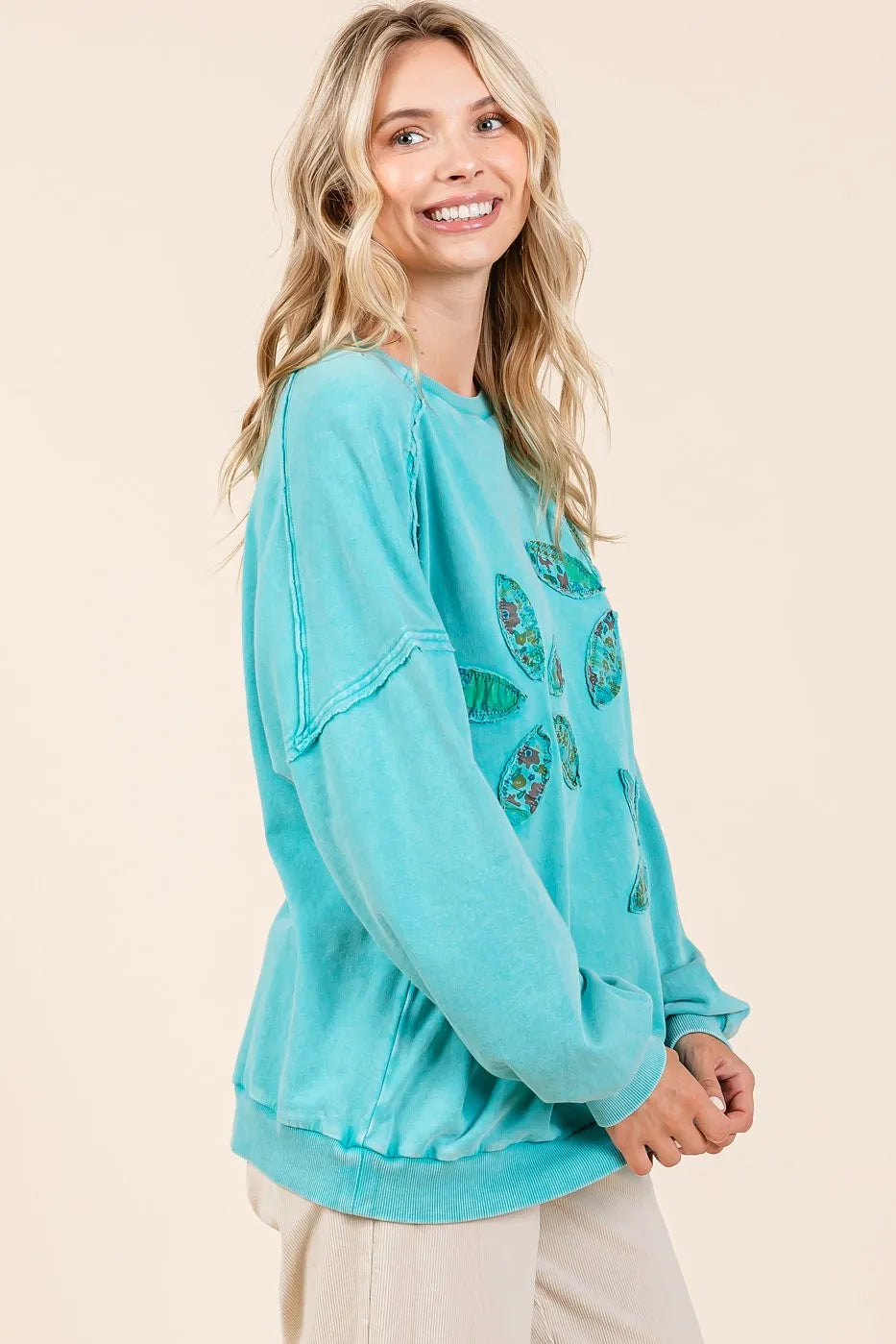 Mittoshop Vintage Textile Flower Patch Mineral Wash Pullover Sweatshirt Sweatshirts