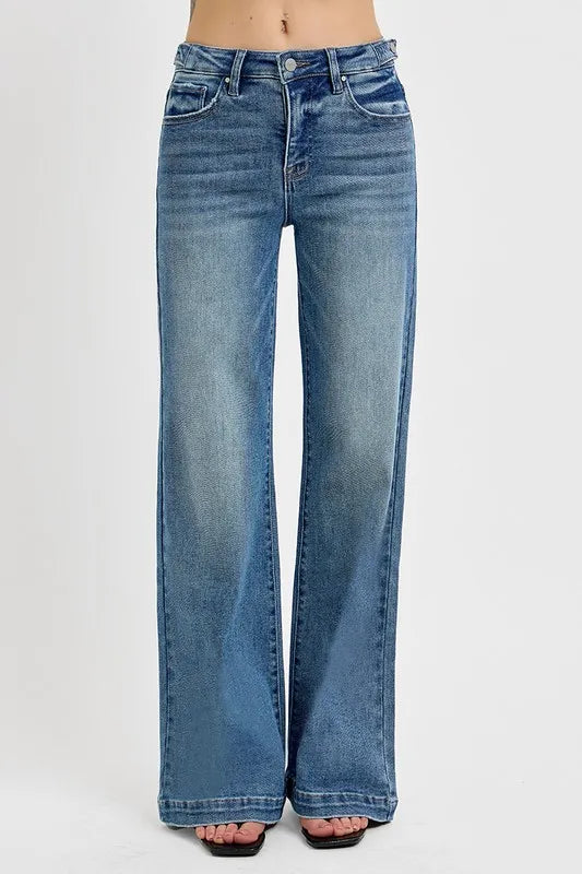 RISEN Full Size Tummy Control High Rise Wide Adjustable Waist Band Jeans Plus Size Jeans