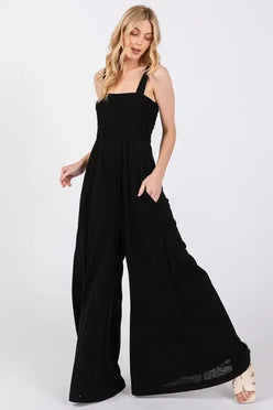 SAGE+FIG Smocked Flowy Wide Leg Jumpsuit - DAVERRI FASHIONS