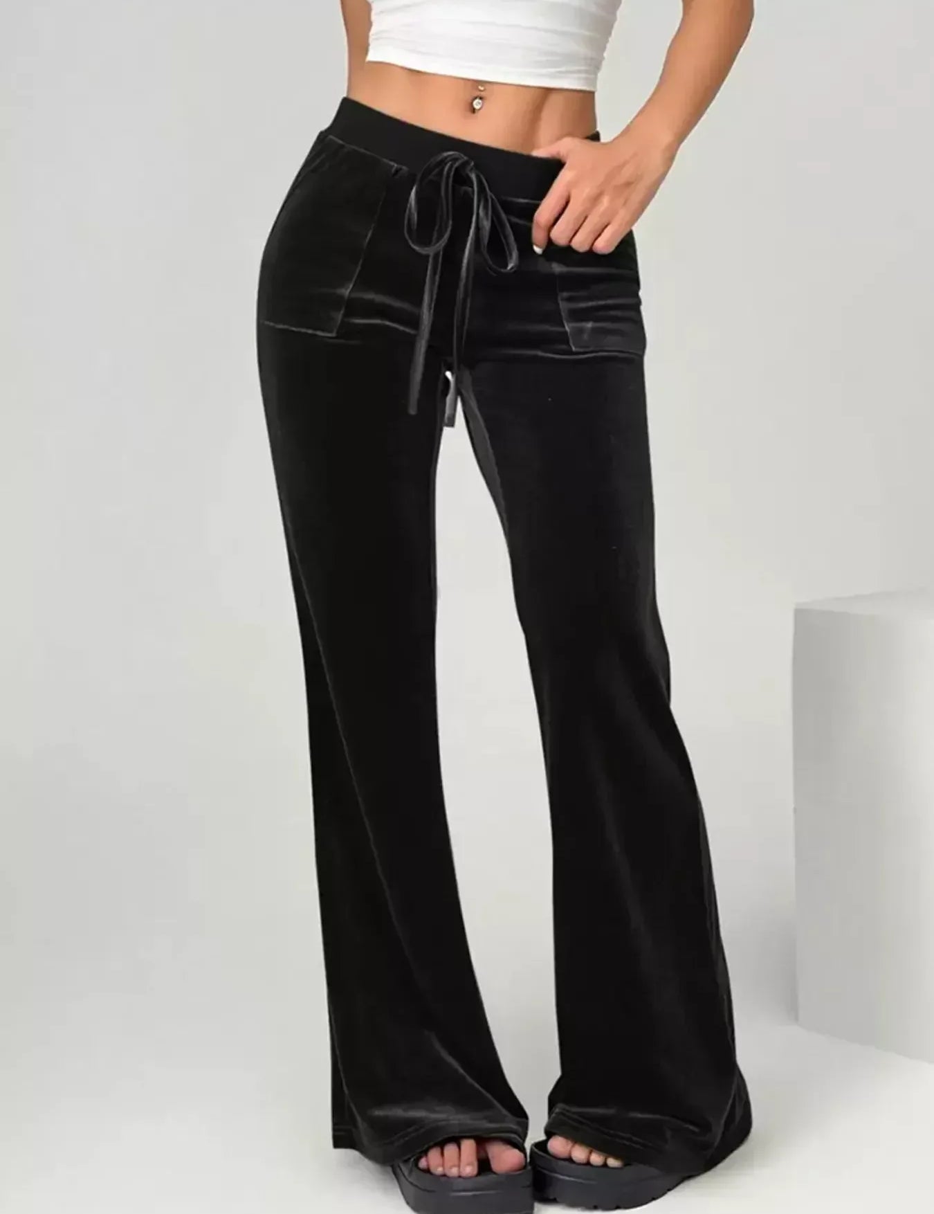 Daverri Fashions Velvet Flare Leg Pants - DAVERRI FASHIONS